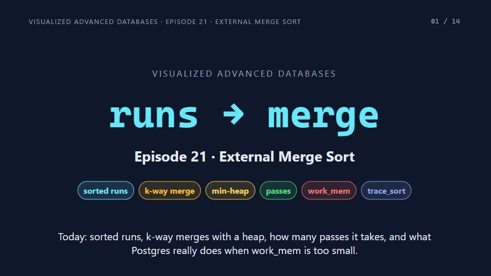 Title card of Episode 21: External Merge Sort