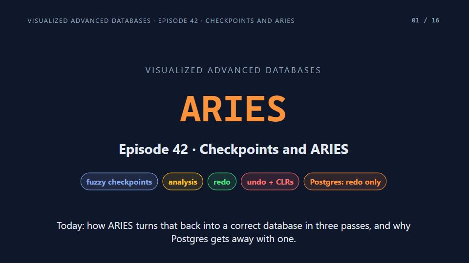 Title card of Episode 42: Checkpoints and ARIES