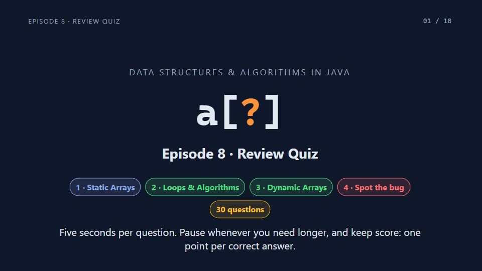 Title card of Episode 8: Review Quiz